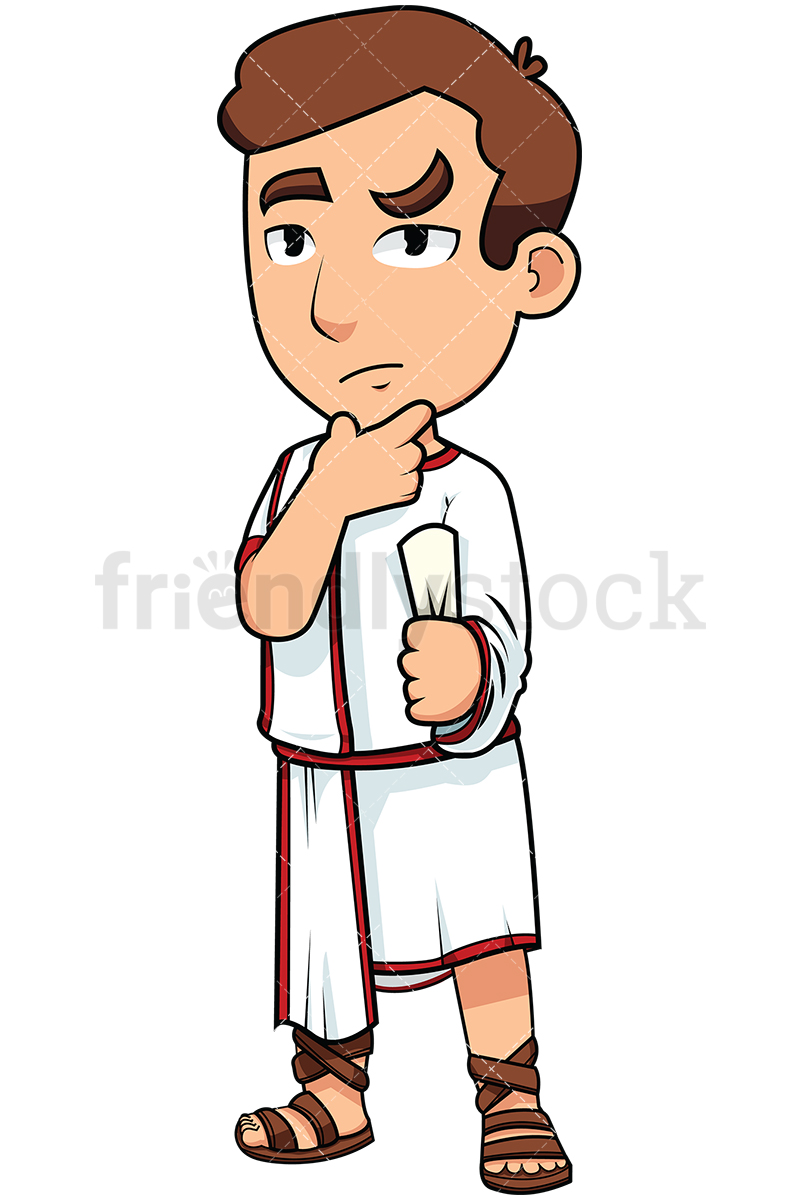 800x1200 Young Roman Senator Thinking Vector Cartoon Clipart