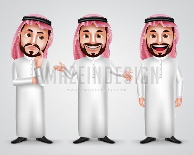 623x499 Saudi Arab Man Gestures Vector Character Set