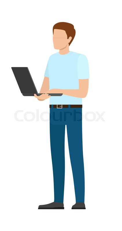 422x800 Man Standing Full Length Working On Stock Vector Colourbox