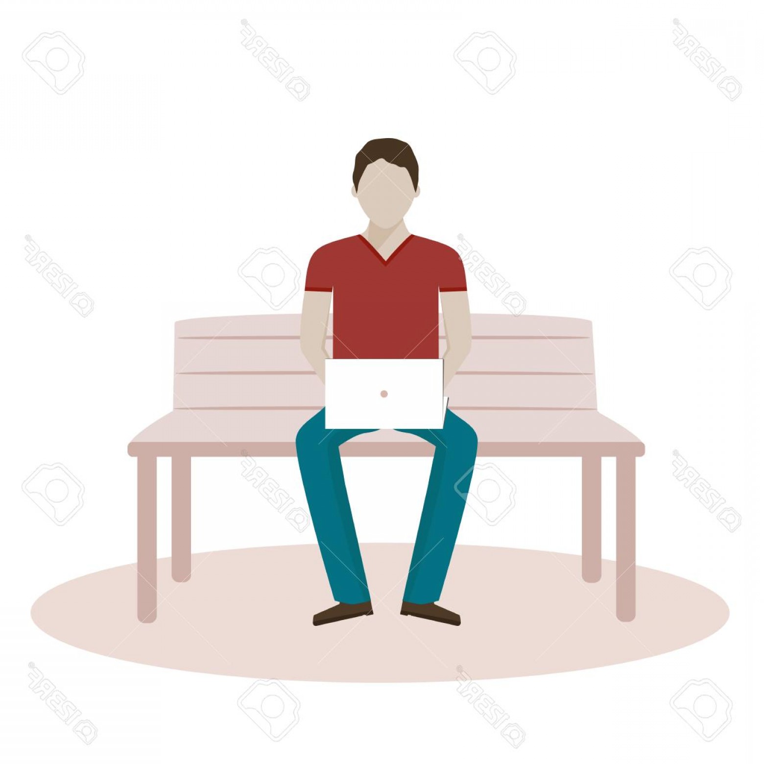 1560x1560 Photostock Vector Man Sitting On The Bench And Working With Laptop