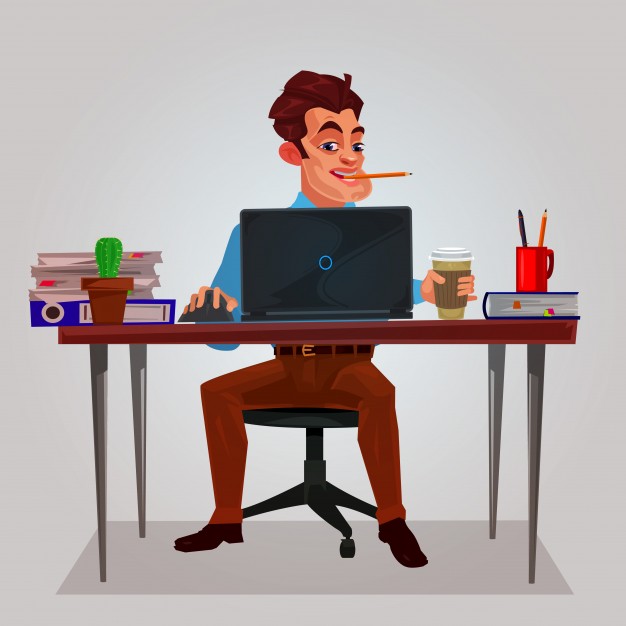 626x626 Vector Illustration Of A Man Working On The Laptop Vector Free