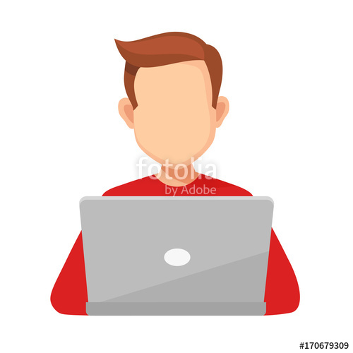 500x500 Young Man Sitting And Working With Laptop Vector Illustration