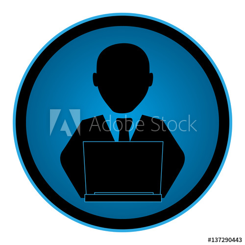 500x500 Color Circular Emblem With Man With Laptop Vector Illustration