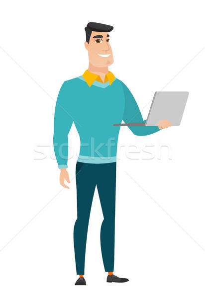 412x600 Business Man Using Laptop Vector Illustration Vector Illustration