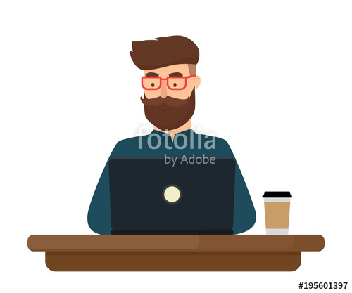 500x417 Freelance Designer Man Working On Laptop Vector Illustration