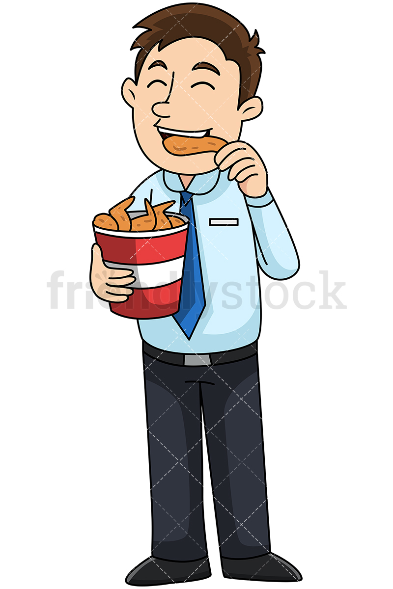 800x1200 Man Eating Chicken Wings From Bucket Vector Cartoon Clipart