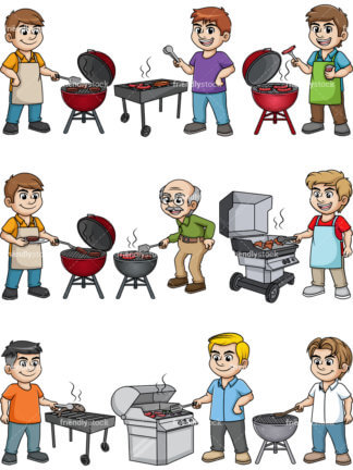 324x432 Man Grilling Chicken Wings Cartoon Vector Clipart