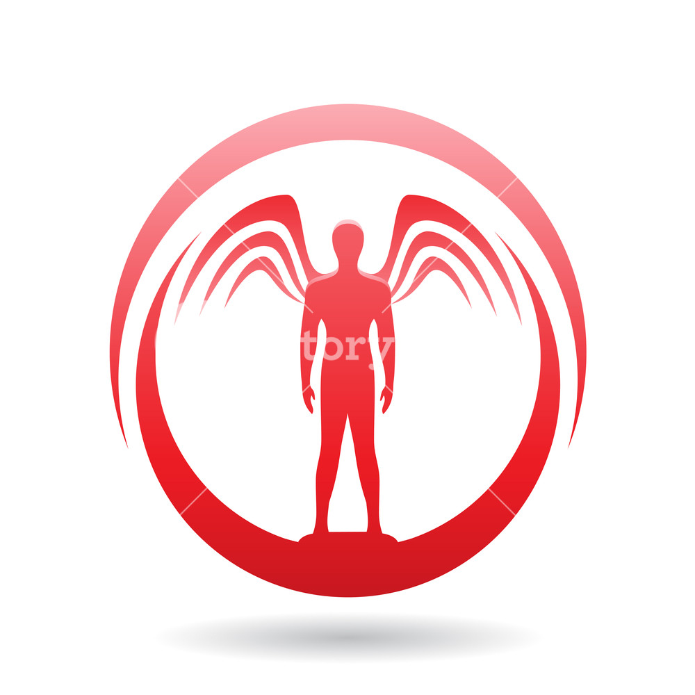 1000x1000 Vector Illustration Of A Red Man With Wings Icon Royalty Free