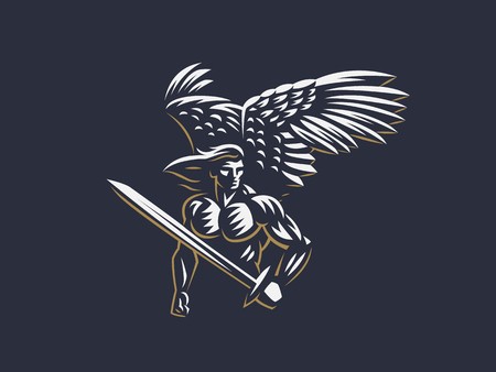 450x338 Angel Man With Wings Logo Vector Emblem Royalty Free Vector