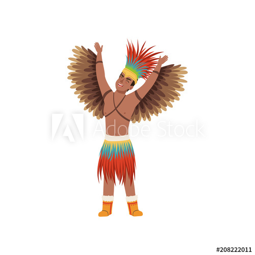500x500 Aztec Warrior Man Character In Traditional Clothes With Wings