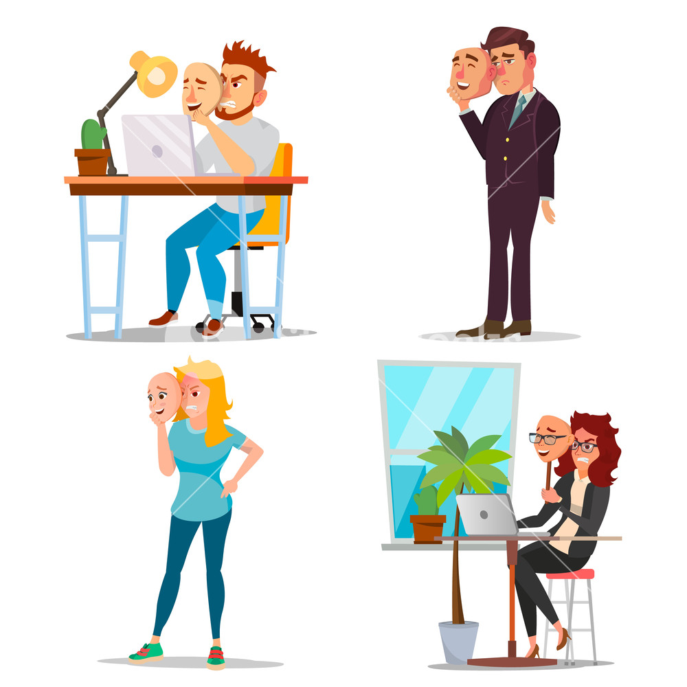 Fake Person Set Vector Bad, Tired Man, Woman Deceive Concept 1000x1000 Fake Person Set Vector Bad, Tired Man, Woman Deceive Concept