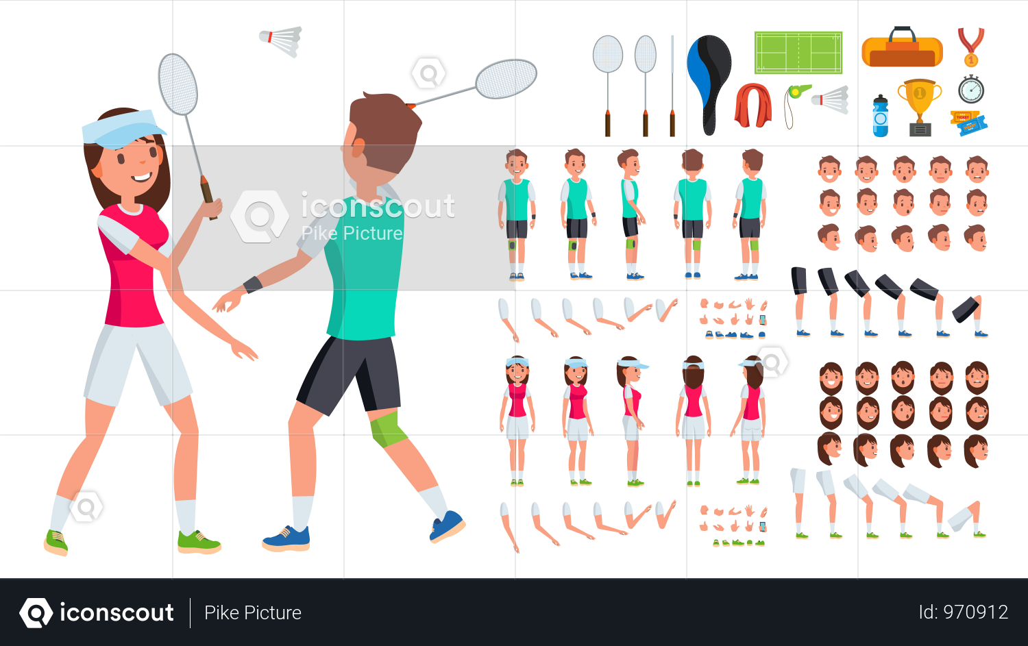 1500x943 Premium Badminton Player Male, Female Vector Animated Character