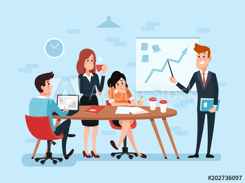 500x375 Office Teamwork Or Business Meeting Busy Corporate Cartoon