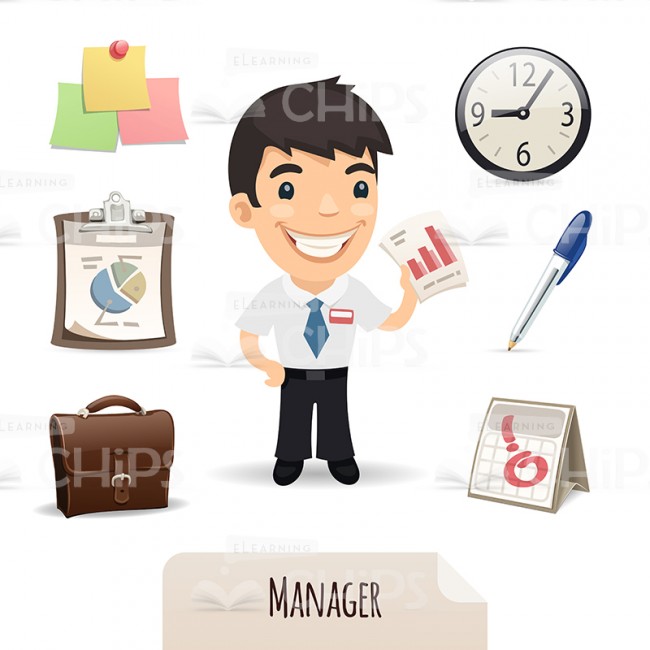 Confident Manager Vector Character With Icon Set 650x650 Confident Manager Vector Character With Icon Set