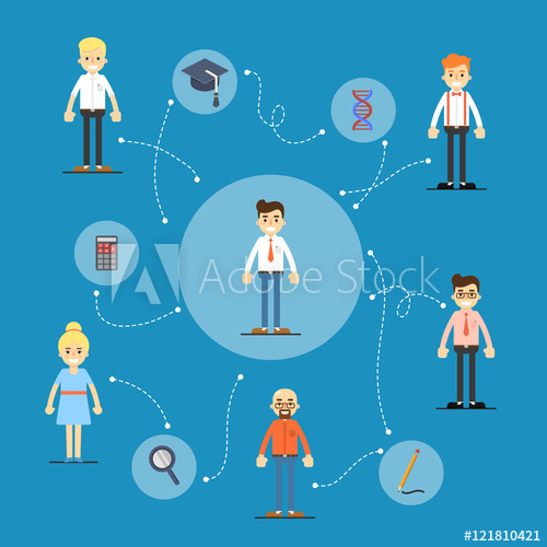 Social Network And Teamwork Banner With Connected Employees Around 500x500 Social Network And Teamwork Banner With Connected Employees Around