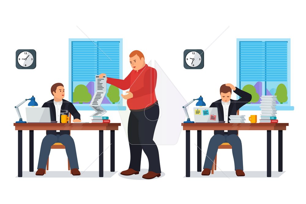 Boss Gives Many Requests To Your Manager Vector Illustration 1000x667 Boss Gives Many Requests To Your Manager Vector Illustration