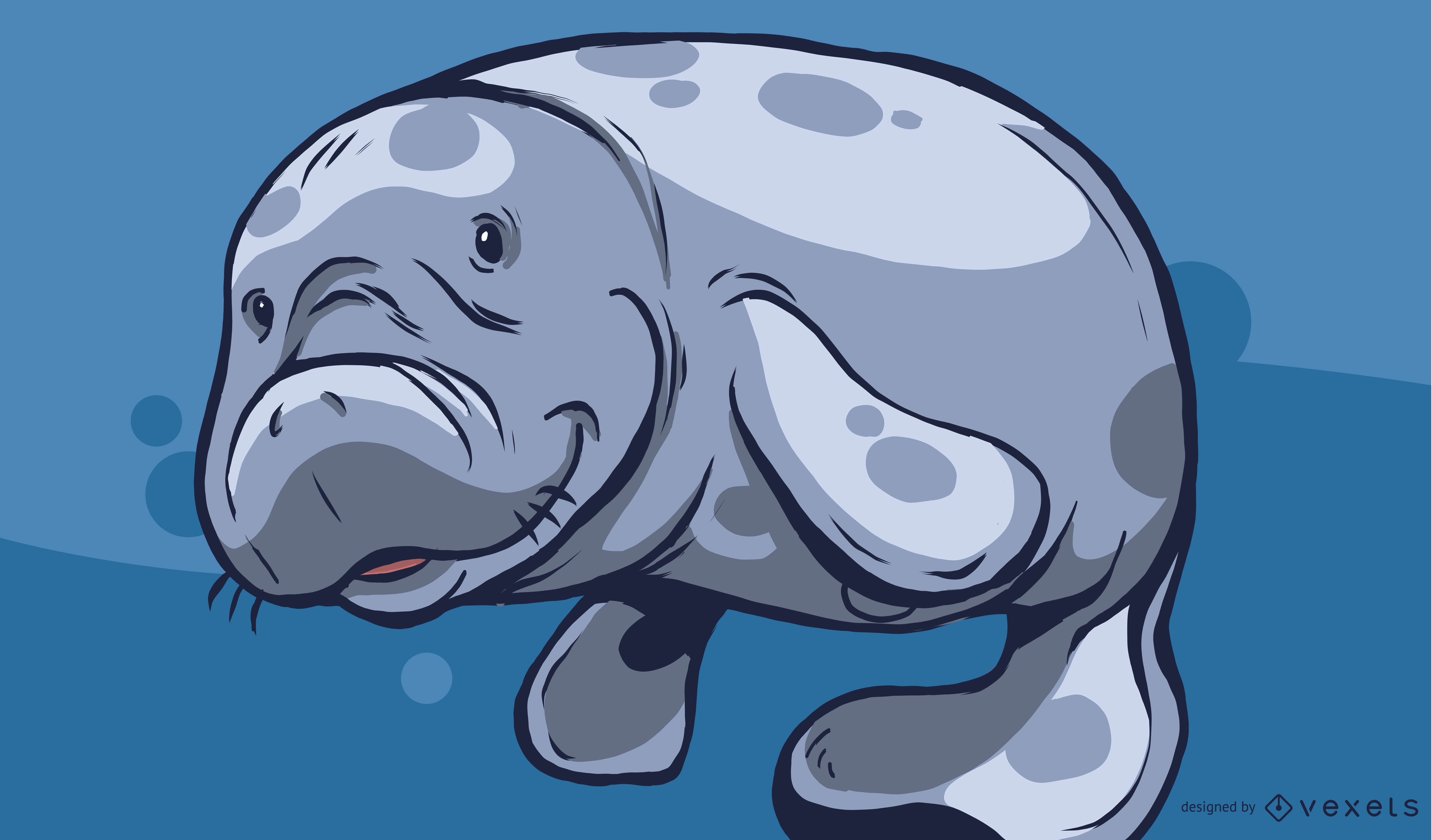 7087x4158 Cute Manatee Illustration Design
