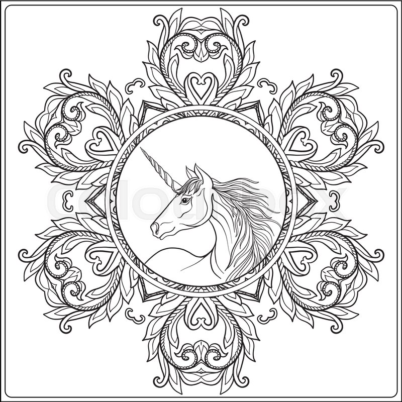 800x800 Unicorn In Vintage Decorative Floral Stock Vector Colourbox
