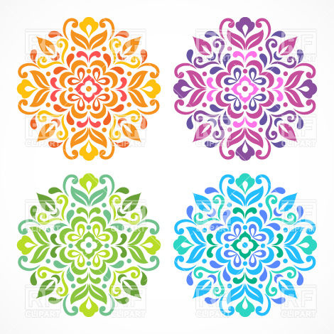 470x470 Set Of Multi Colored Round Stylized Flowers Made Of Lines
