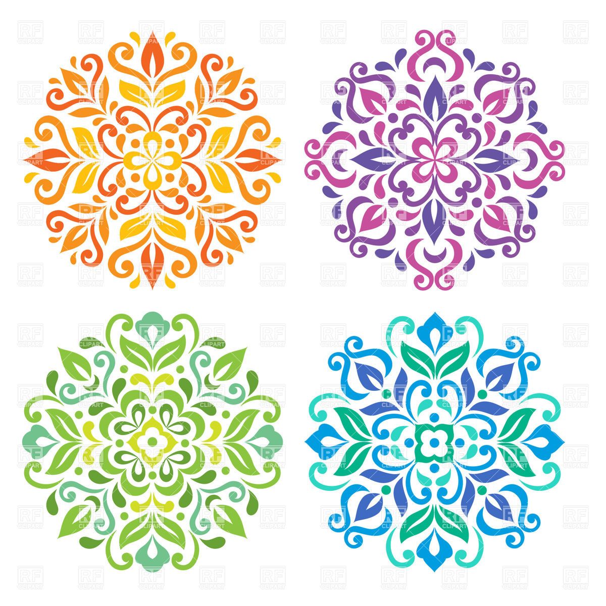 1200x1200 Colorful Round Floral Mandalas Vector Image Vector Illustration