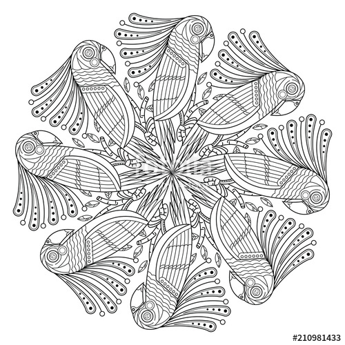 500x500 Bird Mandala Vector Vintage Decorative Elements Stock Image