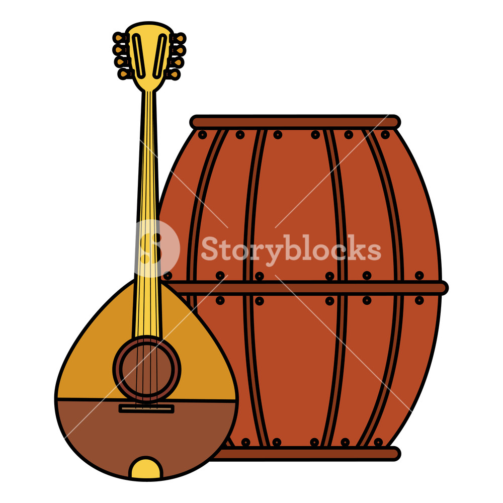 1000x1000 Beer Wooden Barrel And Mandolin Vector Illustration Design Royalty