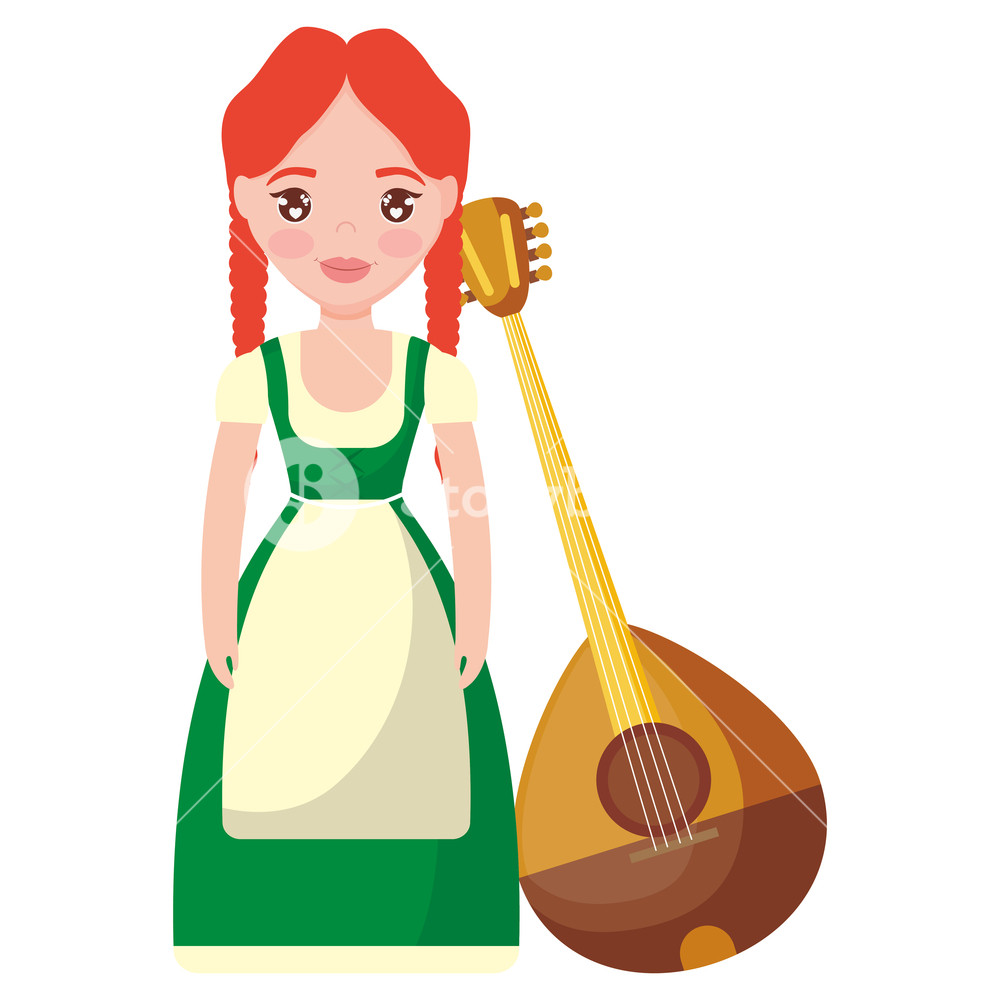 1000x1000 Irish Woman With Mandolin Vector Illustration Design Royalty Free