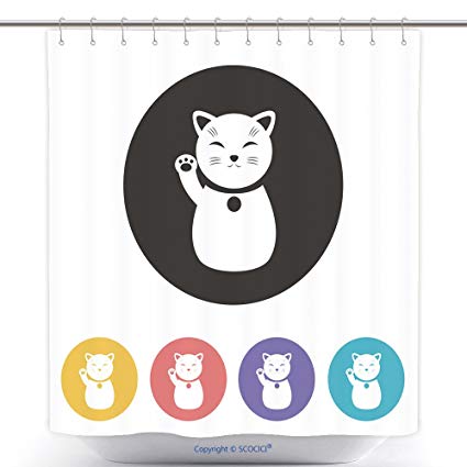 Vanfan Durable Shower Curtains Maneki Neko Icon Vector 425x425 Vanfan Durable Shower Curtains Maneki Neko Icon Vector