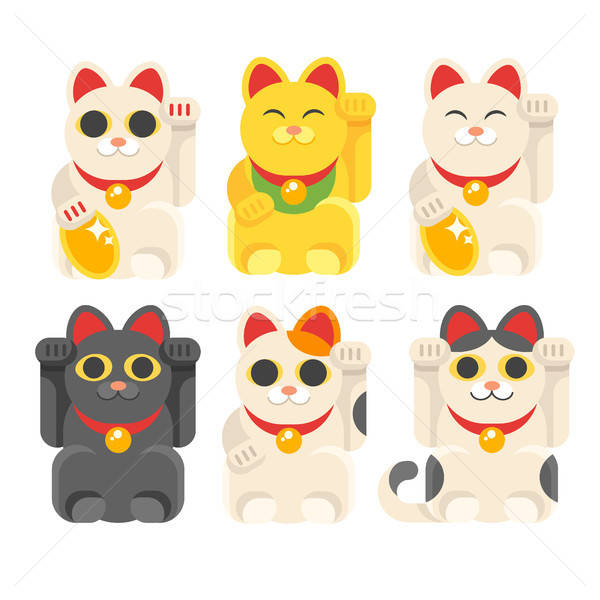 Set Of Japanese Lucky Cat Maneki Neko Vector Illustration 600x600 Set Of Japanese Lucky Cat Maneki Neko Vector Illustration