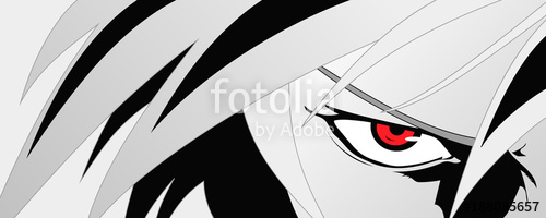 500x200 Anime Face With Red Eyes From Cartoon Web Banner For Anime, Manga