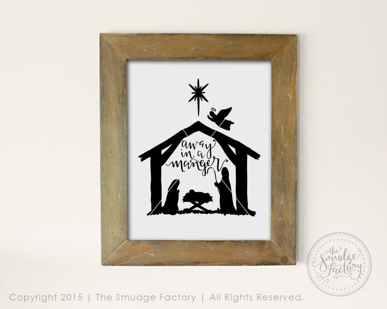794x635 Away In A Manger Vector X Christmas Calligraphy Etsy