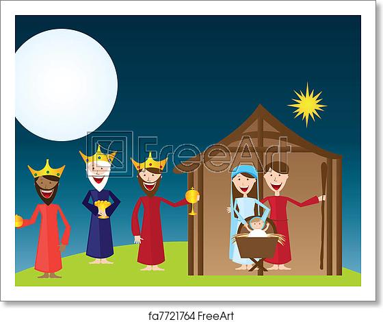 560x470 Free Art Print Of Manger Vector Manger With Magi Over Ladscape