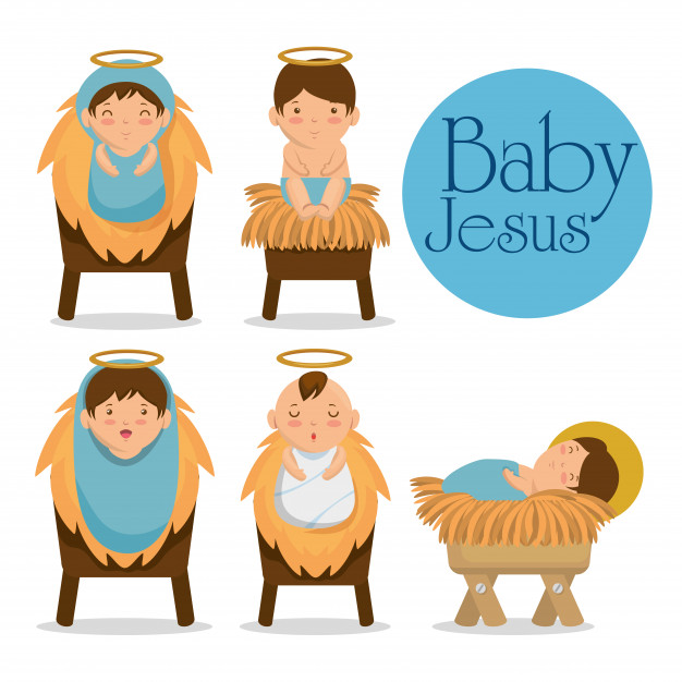 626x626 Merry Christmas Baby Jesus Lying In A Manger Vector Premium Download