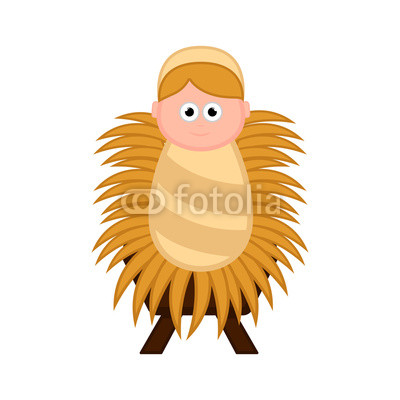 400x400 Baby Jesus Cartoon Character On A Manger Vector Illustration