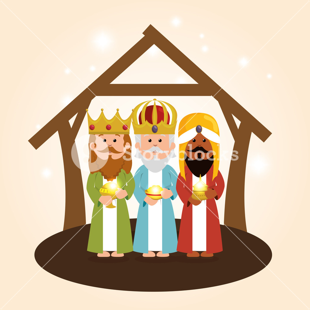 1000x1000 Cute Three Wise Kings Manger Vector Illustration Royalty