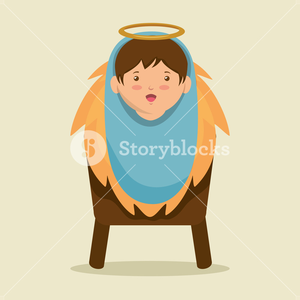 1000x1000 Merry Christmas Baby Jesus Lying In A Manger Vector Illustration