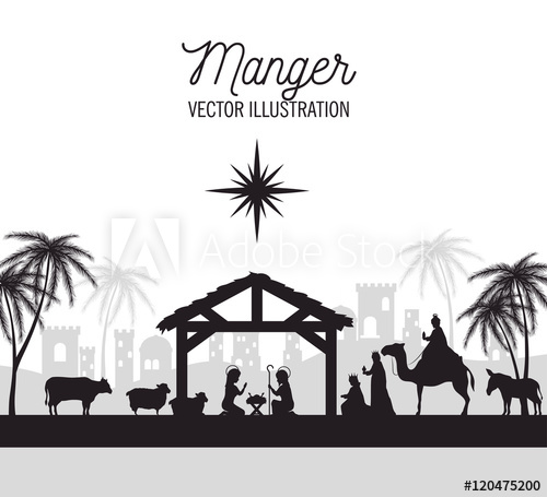 500x455 Silhouette Manger Merry Christmas Isolated Design Vector