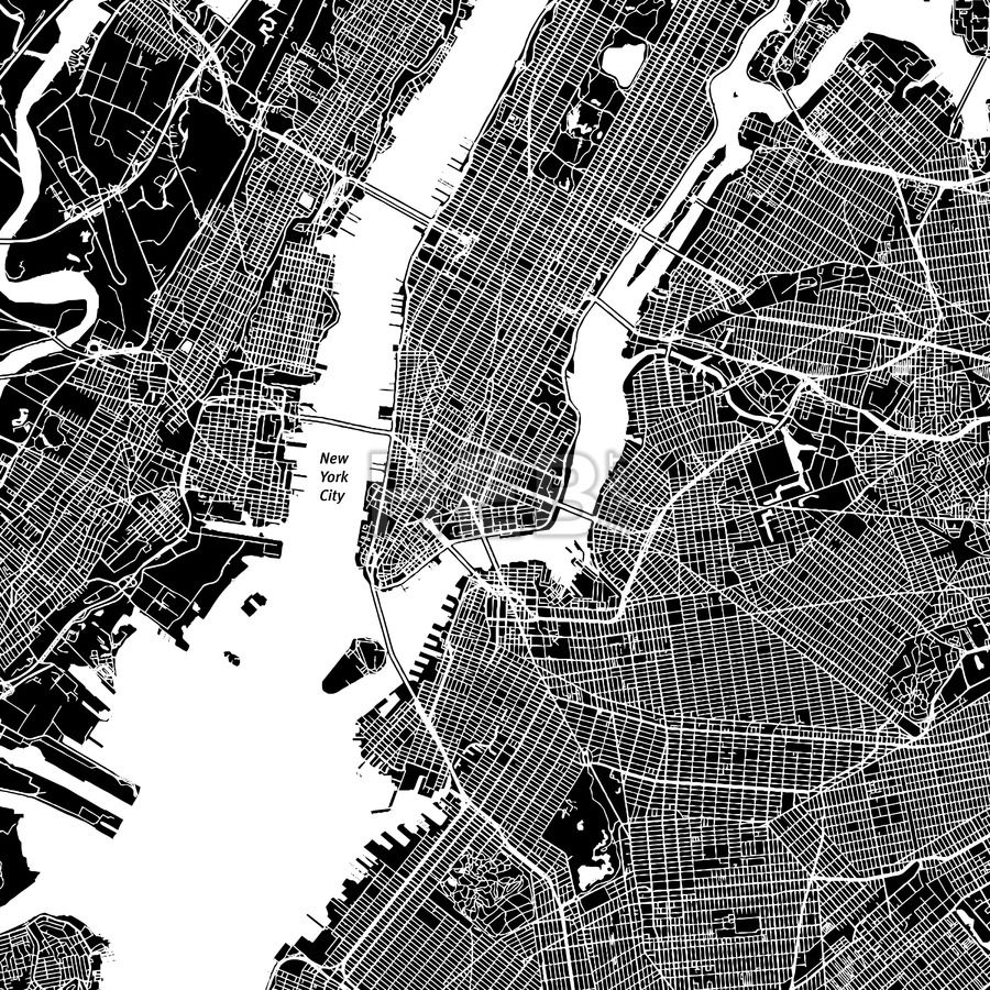 900x900 New York City, New York, Downtown Map, Dark Maps Vector