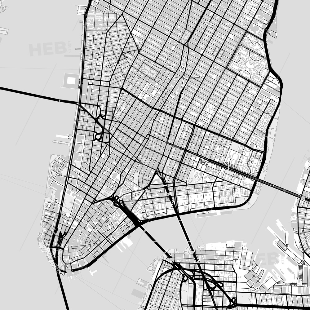 1000x1000 Downtown Map Of Manhattan, Light Hebstreits Sketches