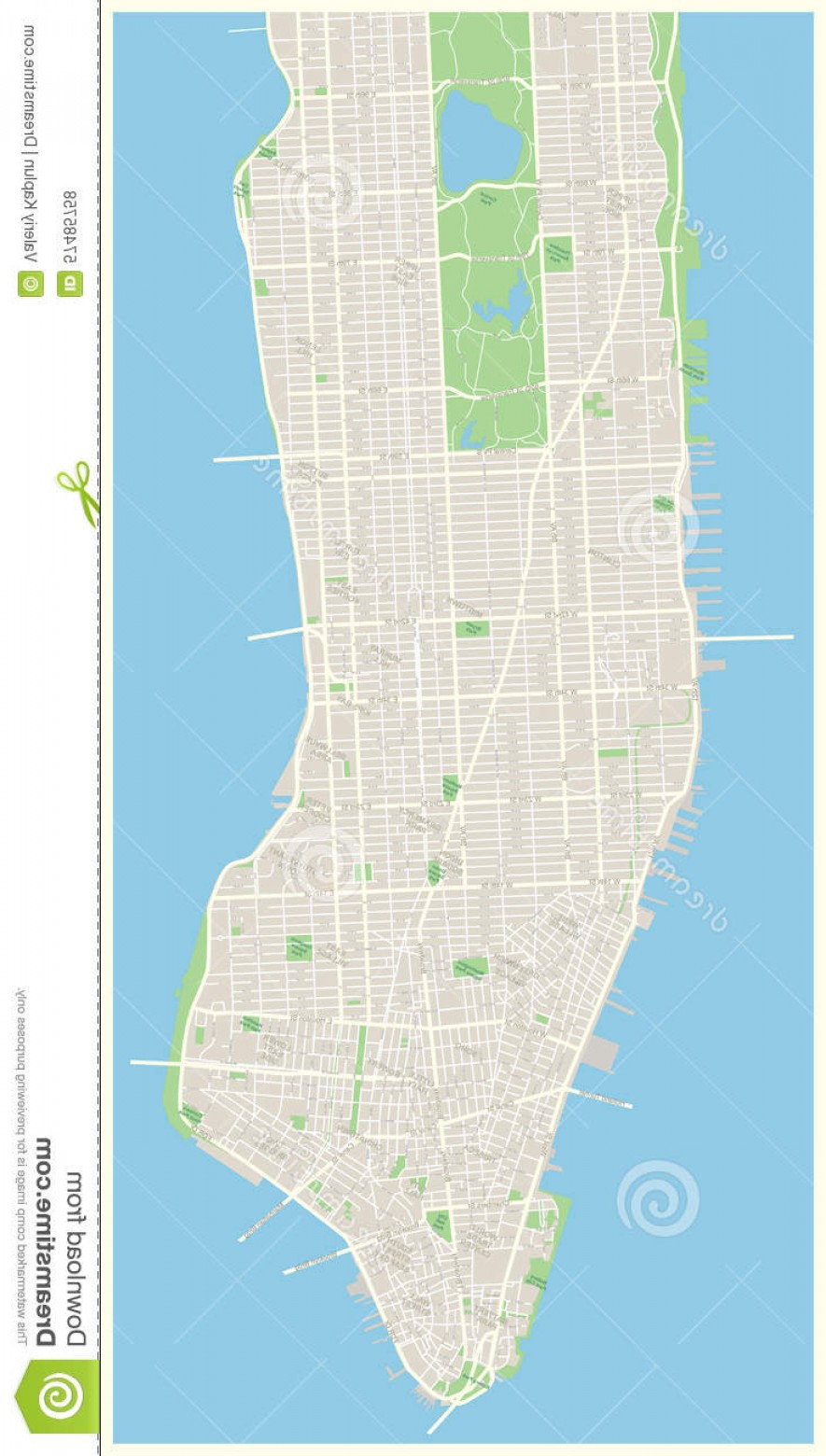 885x1560 Stock Illustration New York Map Lower Mid Manhattan Highly