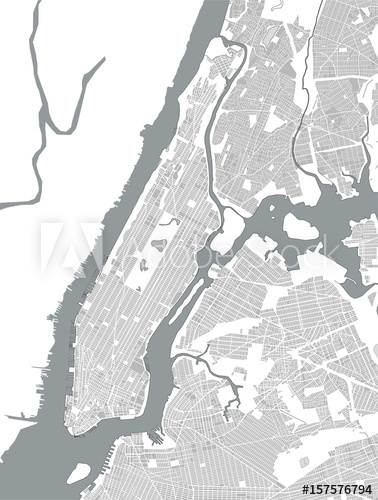 378x500 Vector Map Of The New York City Ny Manhattan, Usa