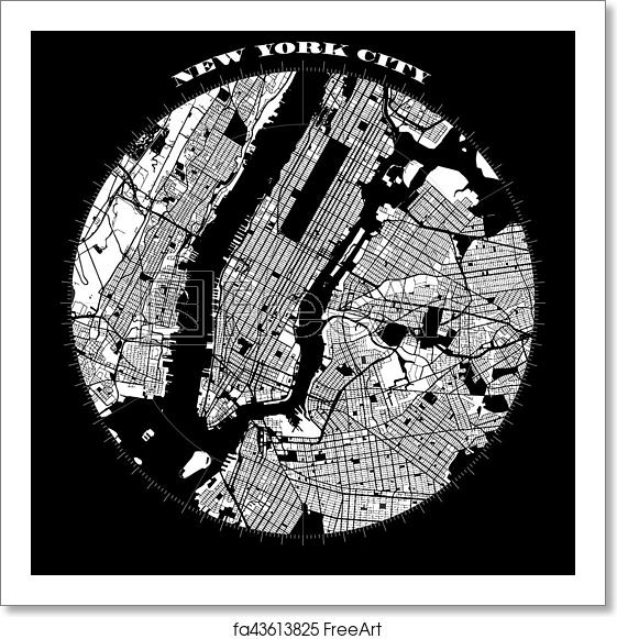 561x581 Free Art Print Of New York City Manhattan Compass Design Map New