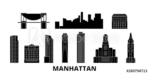 500x250 United States, New York Manhattan Flat Travel Skyline Set United