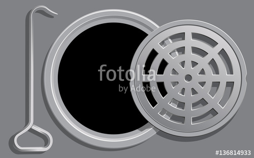 500x311 Vector Illustration Of An Open Manhole Cover With A Hook Used