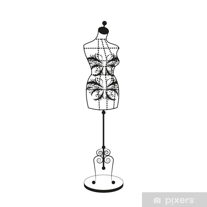 700x700 Sticker Mannequin Vector Vintage De Kleermaker Met Groottemetingen