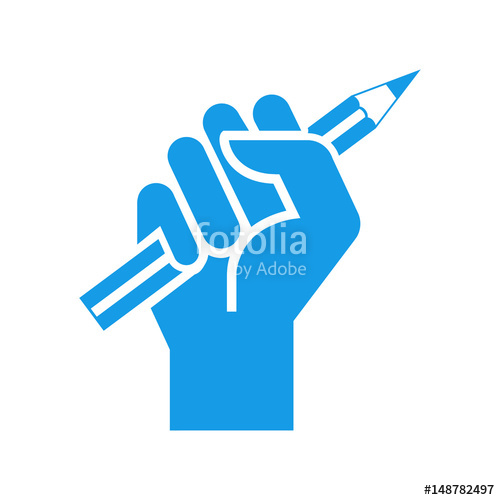 500x500 Icono Plano Mano Con Lapiz Azul En Fondo Blanco Stock Image