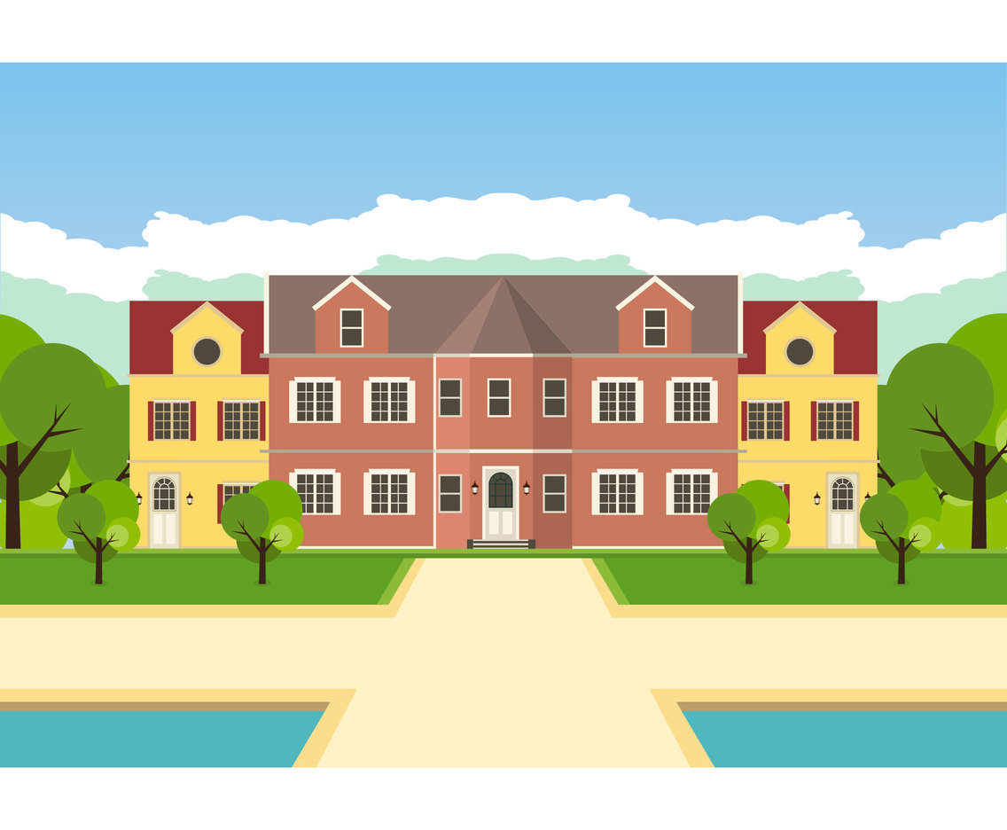 1136x936 Flat Luxury Mansion Vector Art Graphics