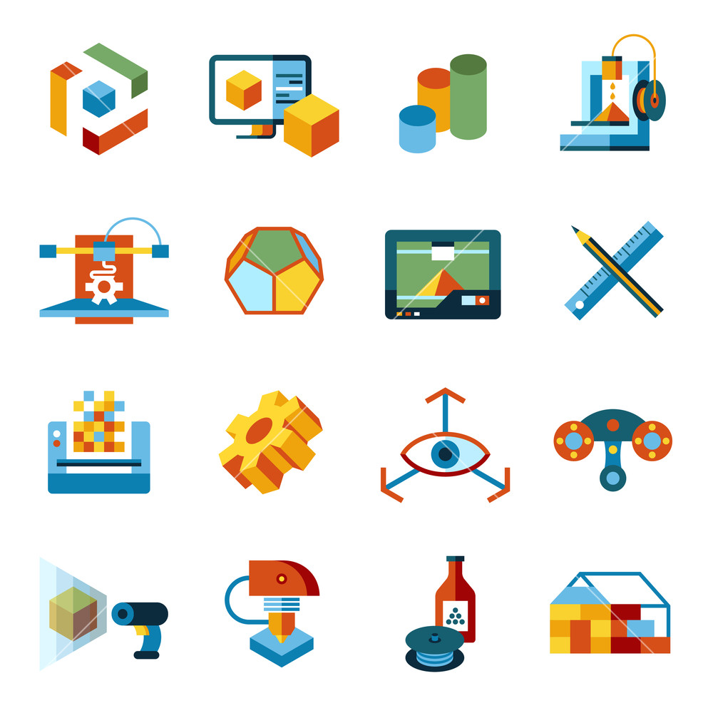 1000x1000 Digital Vector Printing Manufacturing Technology Icon Set