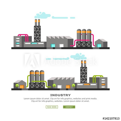 500x500 Industrial Buildings, Manufacturing Vector Illustration