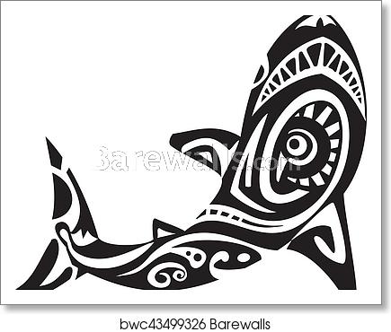 435x370 Shark Tattoo In Maori Style Vector Illustration Art Print